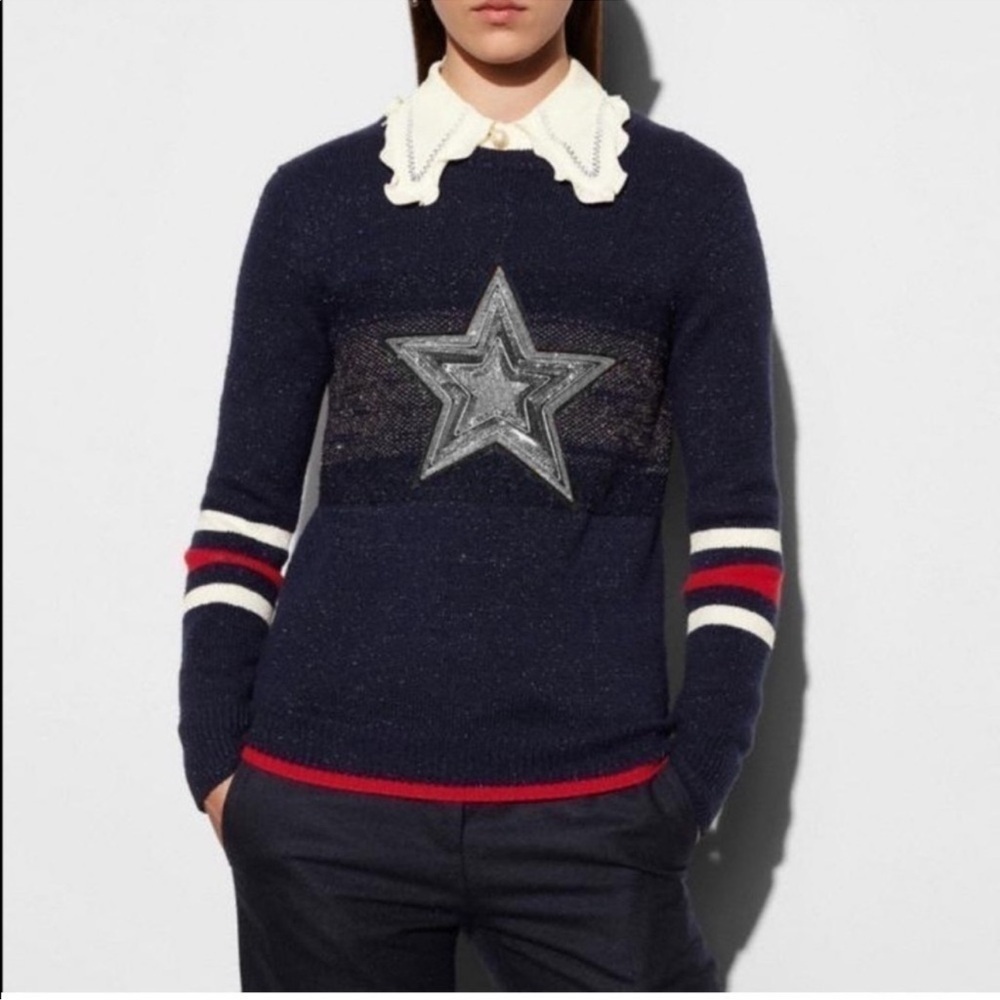 Coach 1941 Wool Glitter Star Crewneck Sweater